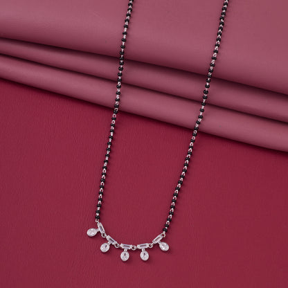Elegant Black Beaded Mangalsutra with CZ Bar & Drop Charm Design