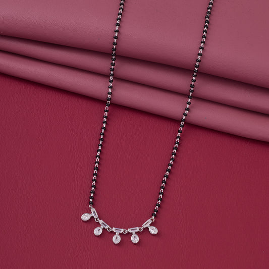 Elegant Black Beaded Mangalsutra with CZ Bar & Drop Charm Design