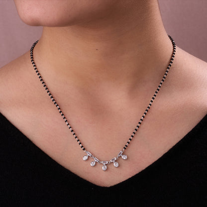 Elegant Black Beaded Mangalsutra with CZ Bar & Drop Charm Design