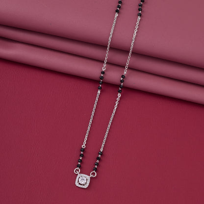 Elegant Black Beaded Mangalsutra with Square Halo Solitaire Pendant