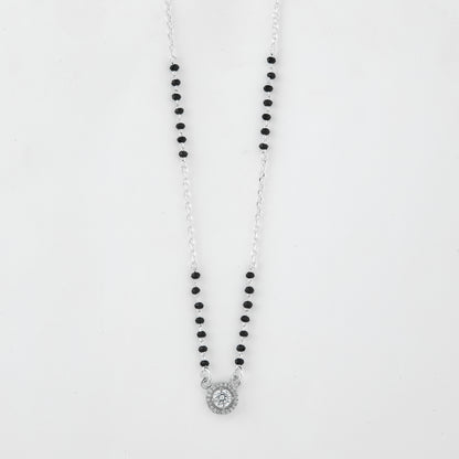 Chic Black Beaded Mangalsutra with Classic Round Diamond Pendant