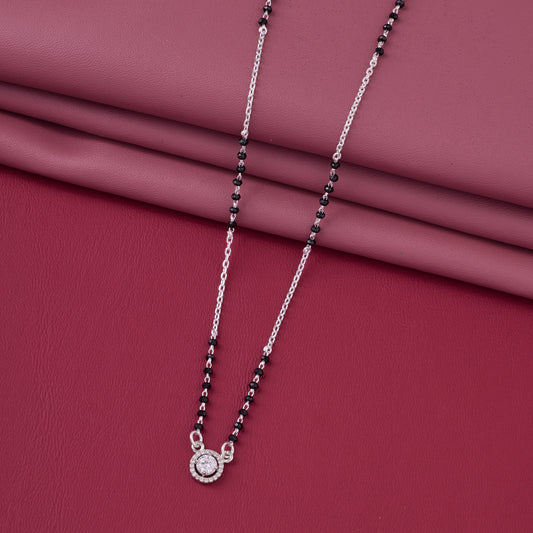 Chic Black Beaded Mangalsutra with Classic Round Diamond Pendant