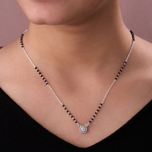 Chic Black Beaded Mangalsutra with Classic Round Diamond Pendant