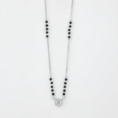 Elegant Black Beaded Mangalsutra with Sparkling Round Halo Pendant