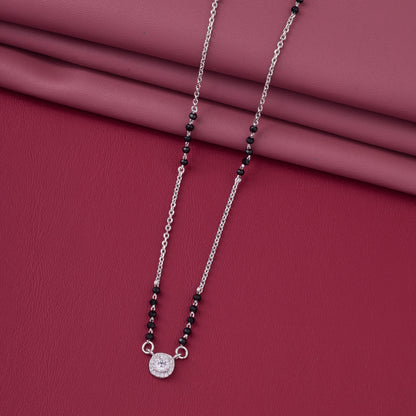 Elegant Black Beaded Mangalsutra with Sparkling Round Halo Pendant