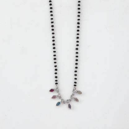 Stylish Black Beaded Mangalsutra with Multicolor Marquise Stone Drop Design