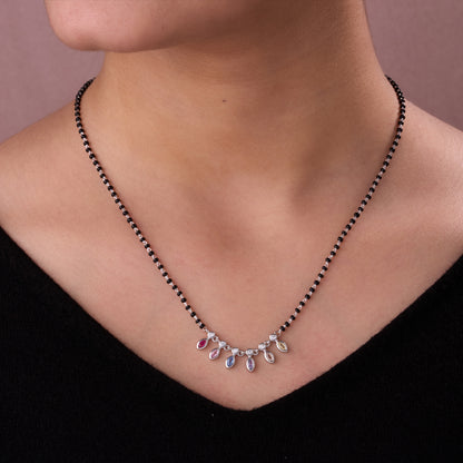 Stylish Black Beaded Mangalsutra with Multicolor Marquise Stone Drop Design