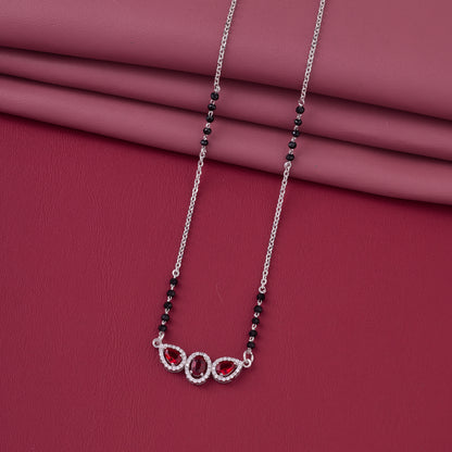 Elegant Silver-Tone Mangalsutra with Black Beads and Triple Blue Teardrop Halo Pendant