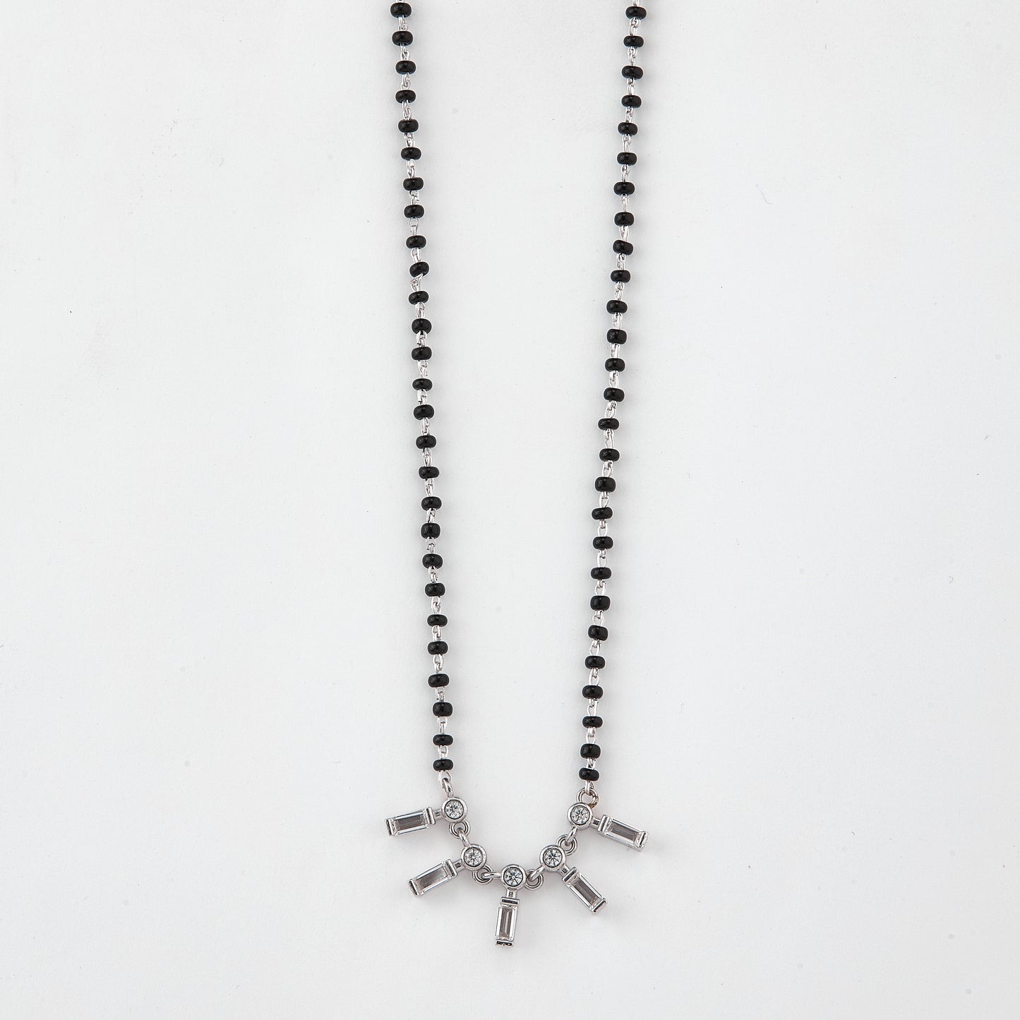 elegant black beaded mangalsutra with geometric crystal drop pendant