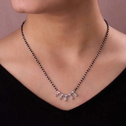 Elegant Black Beaded Mangalsutra with Geometric Crystal Drop Pendant