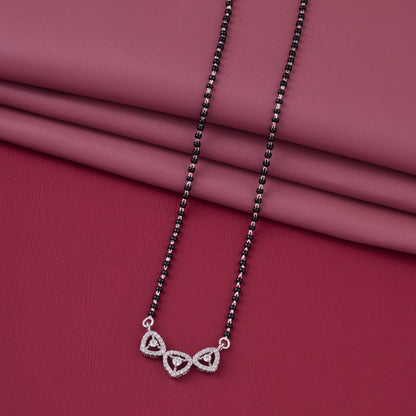 Elegant Silver-Tone Triple Heart Crystal Mangalsutra with Black Beaded Chain