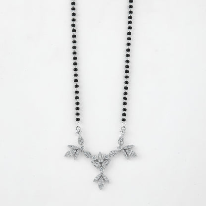 Elegant Black Beaded Mangalsutra with Floral Crystal Statement Pendant