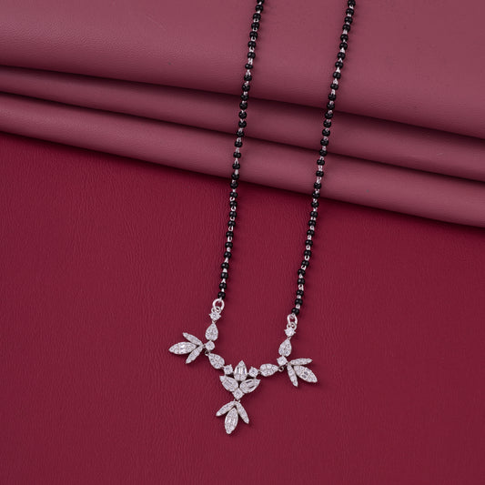 Elegant Black Beaded Mangalsutra with Floral Crystal Statement Pendant