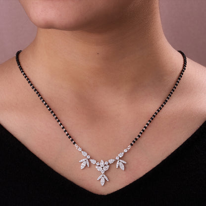 Elegant Black Beaded Mangalsutra with Floral Crystal Statement Pendant