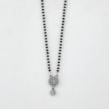 Classic Black Beaded Mangalsutra with Round Halo Crystal Pendant