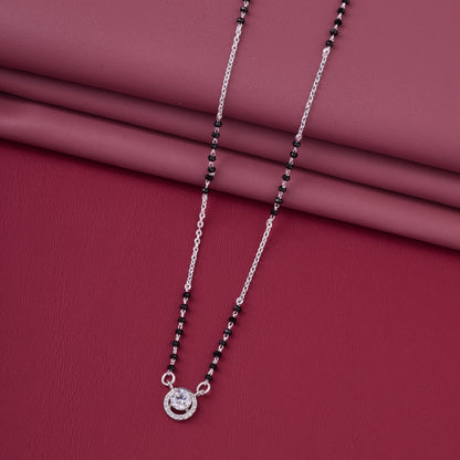 Modern Black Beaded Mangalsutra with Solitaire Circle Pendant