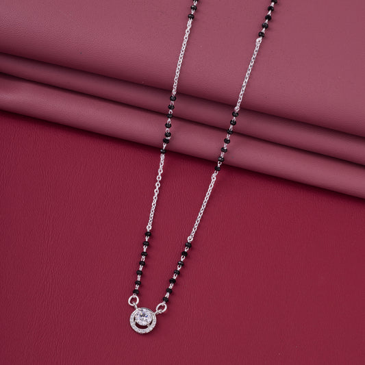 Modern Black Beaded Mangalsutra with Solitaire Circle Pendant
