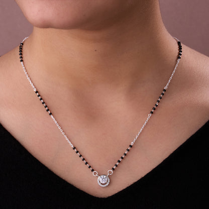 Modern Black Beaded Mangalsutra with Solitaire Circle Pendant