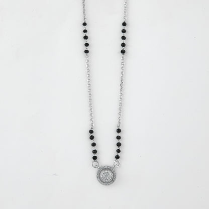 Stylish Black Beaded Mangalsutra with Double Circle Diamond-Studded Pendant