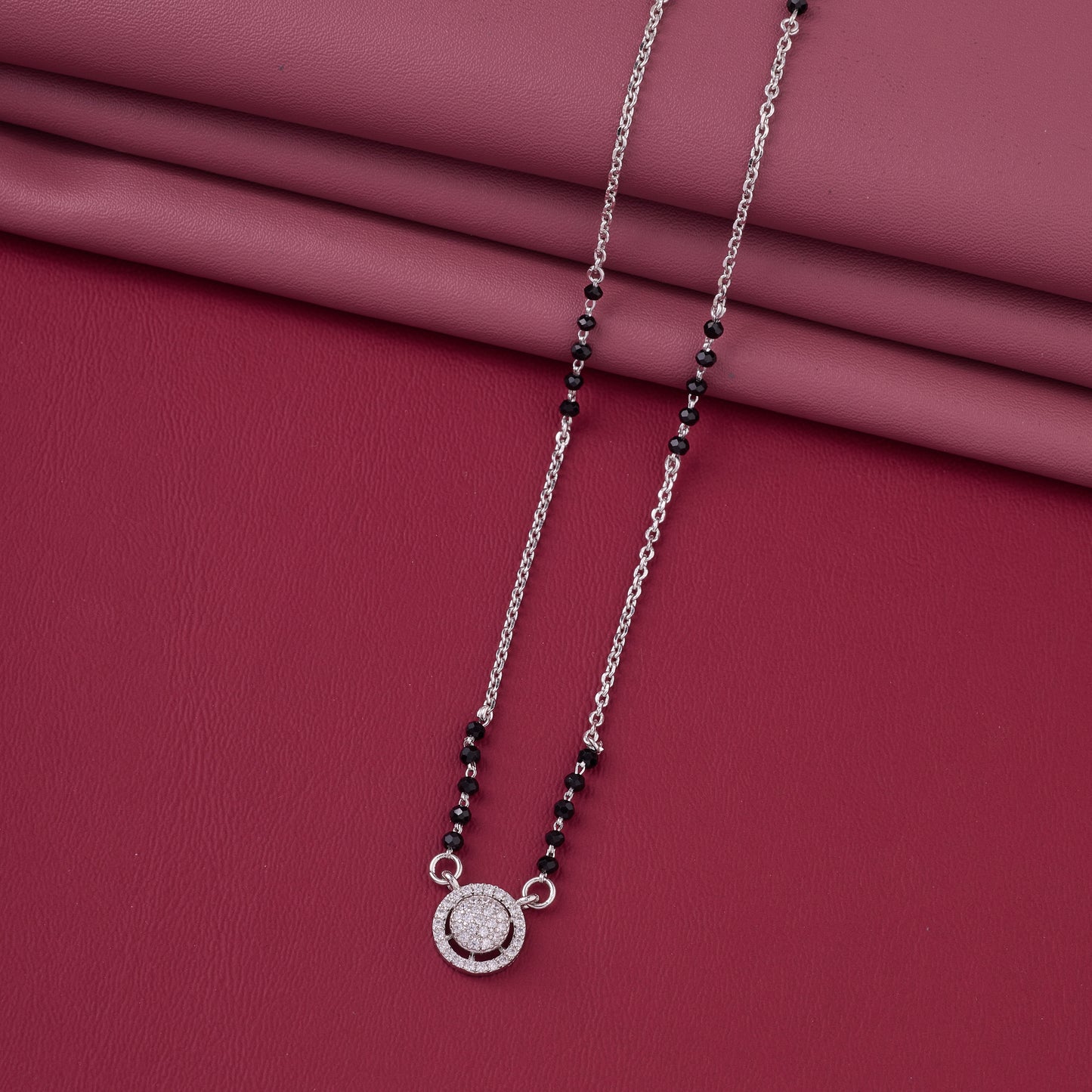 stylish black beaded mangalsutra with double circle diamond-studded pendant