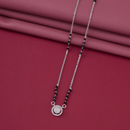 Stylish Black Beaded Mangalsutra with Double Circle Diamond-Studded Pendant