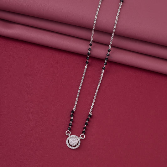 Stylish Black Beaded Mangalsutra with Double Circle Diamond-Studded Pendant