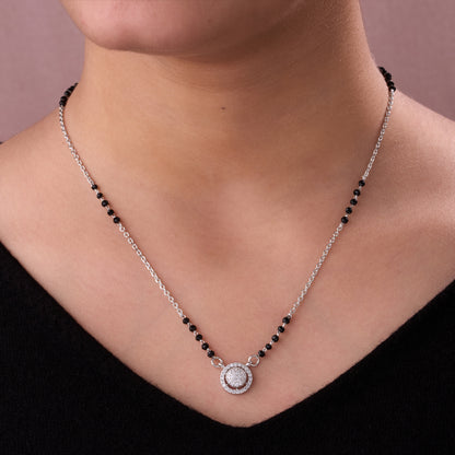 Stylish Black Beaded Mangalsutra with Double Circle Diamond-Studded Pendant