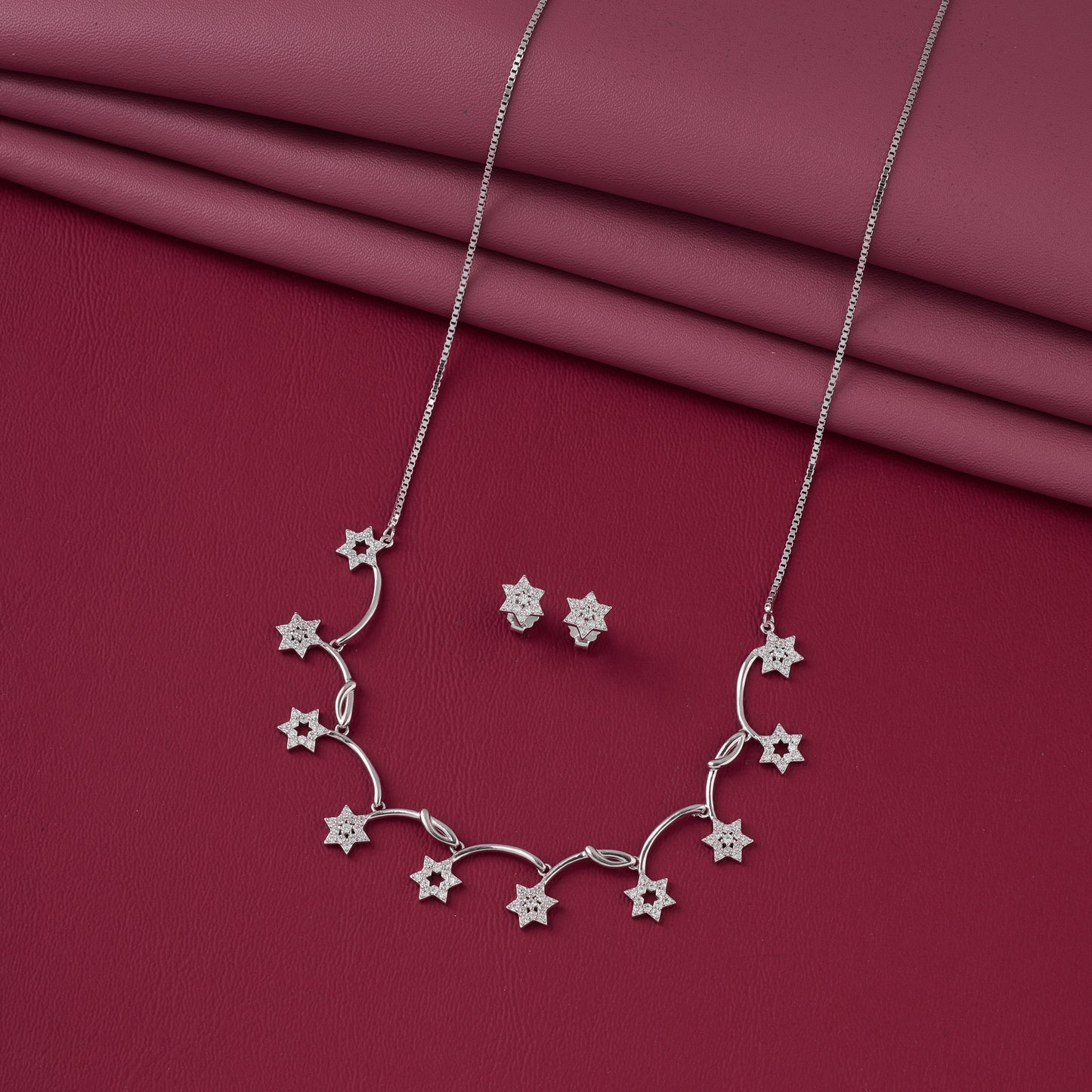 celestial star charm necklace & stud earrings set in pure 92.5 sterling silver