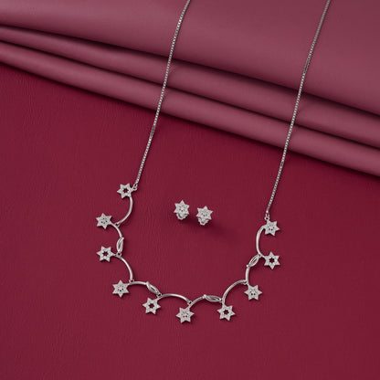 Celestial Star Charm Necklace & Stud Earrings Set in Pure 92.5 Sterling Silver