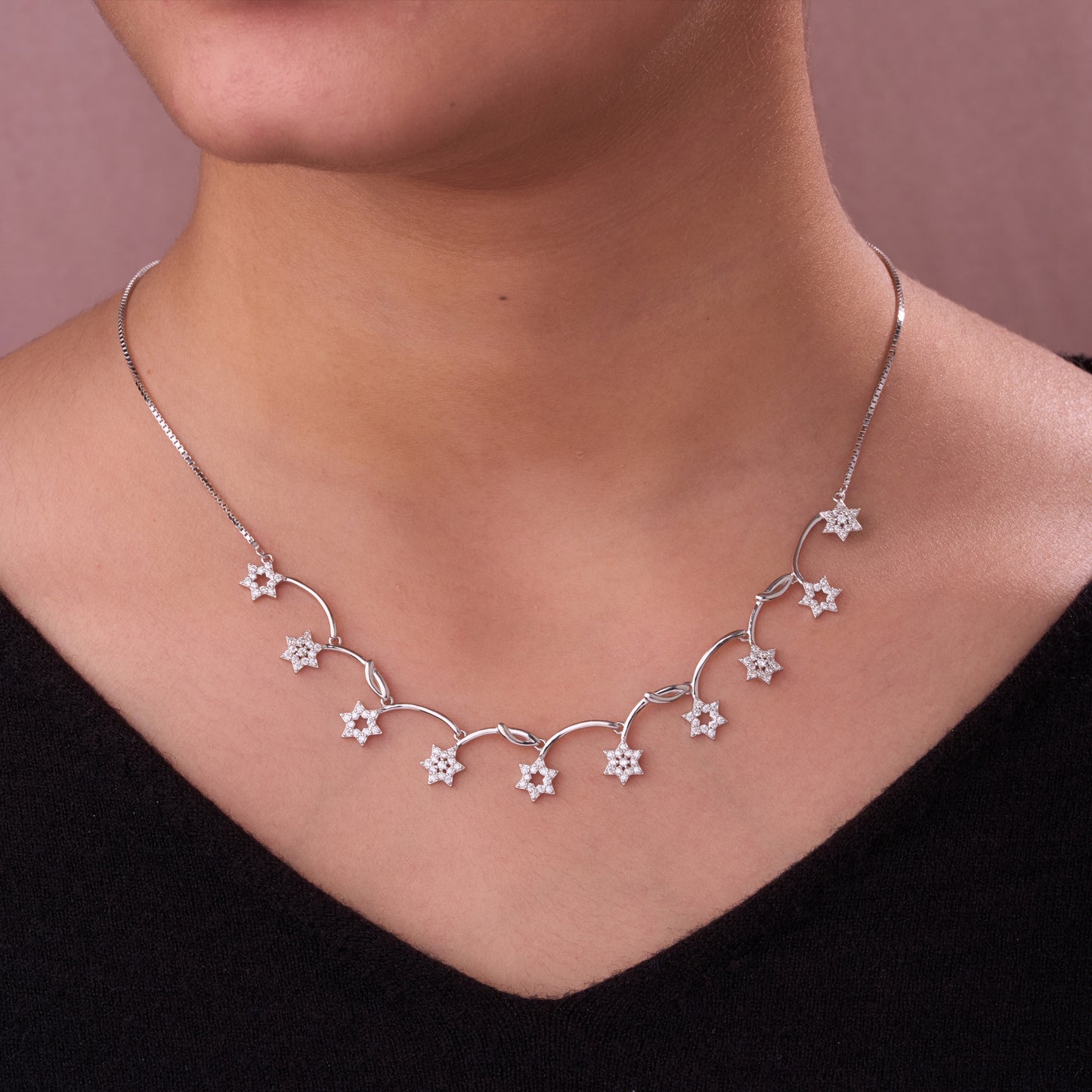 celestial star charm necklace & stud earrings set in pure 92.5 sterling silver