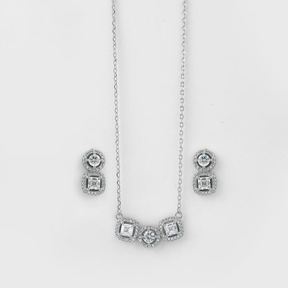 Elegant Triple Halo Pendant & Earrings Set in Pure 92.5 Sterling Silver