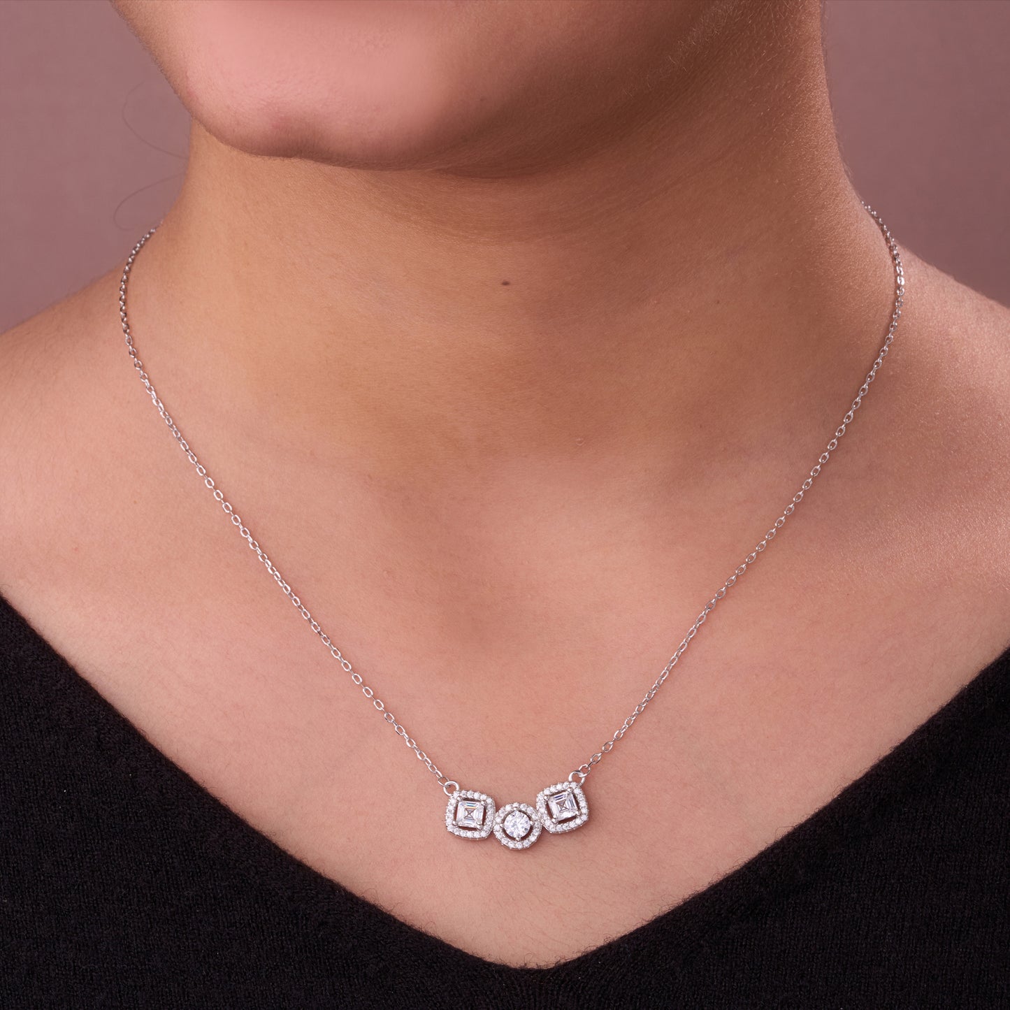 elegant triple halo pendant & earrings set in pure 92.5 sterling silver