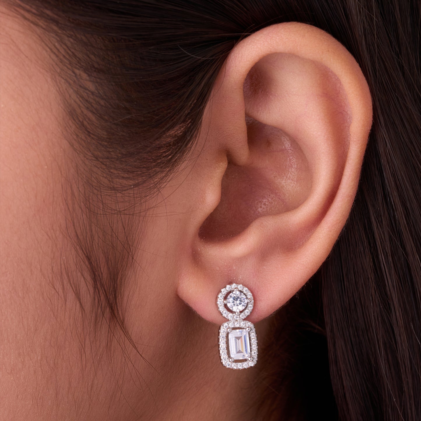 elegant baguette & round halo pendant necklace set in pure 92.5 sterling silver