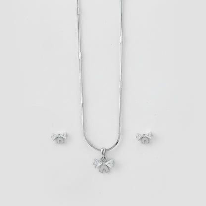 Charming Bow Design CZ Pendant with Matching Stud Earrings (Pendant Set Only – Chain Not Included)