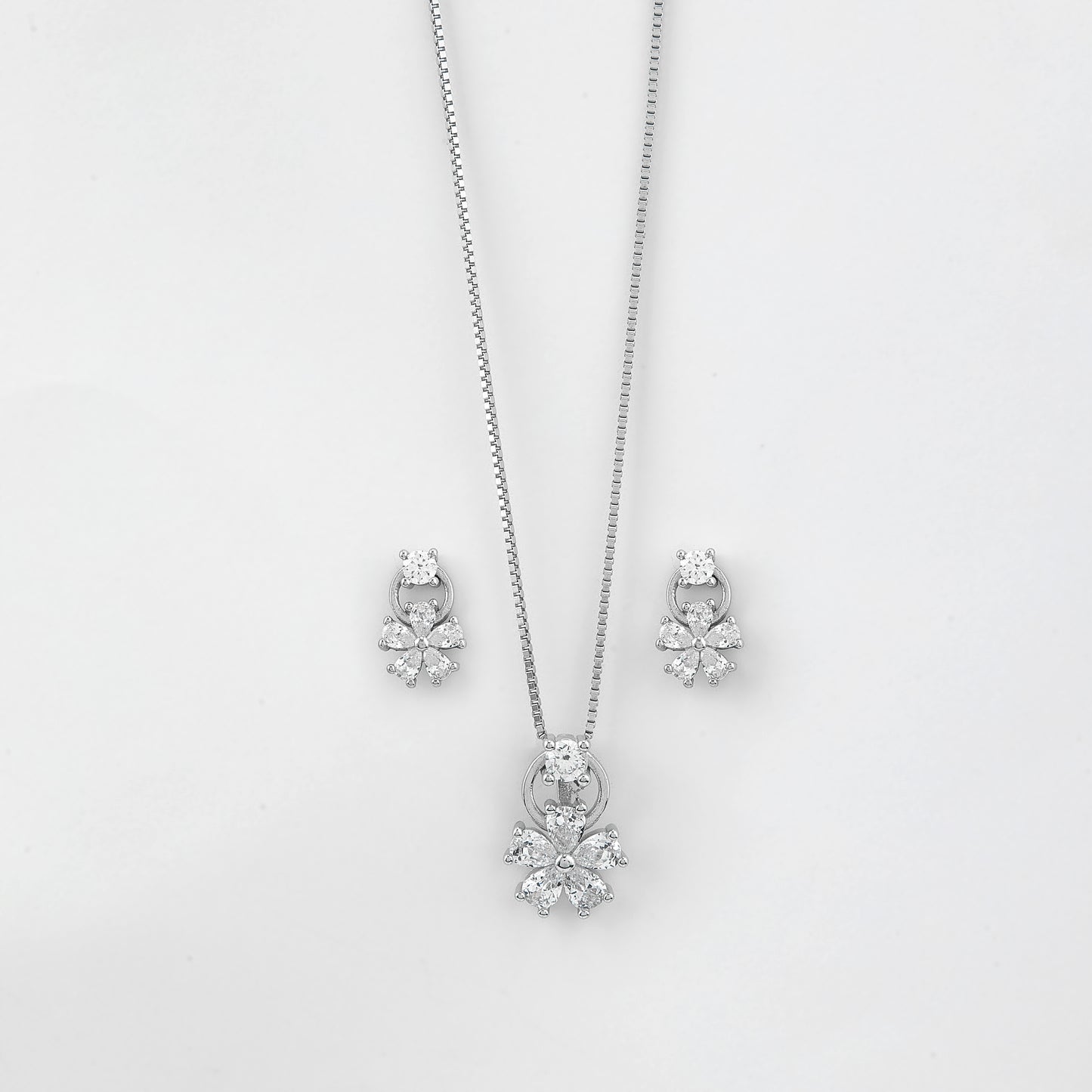 elegant floral cz pendant with matching earrings set (pendant & earrings only – chain not included)