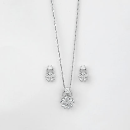 Elegant Floral CZ Pendant with Matching Earrings Set (Pendant & Earrings Only – Chain Not Included)