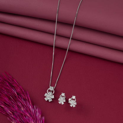 Elegant Floral CZ Pendant with Matching Earrings Set (Pendant & Earrings Only – Chain Not Included)