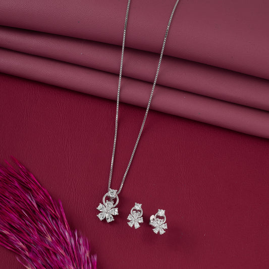 Elegant Floral CZ Pendant with Matching Earrings Set (Pendant & Earrings Only – Chain Not Included)