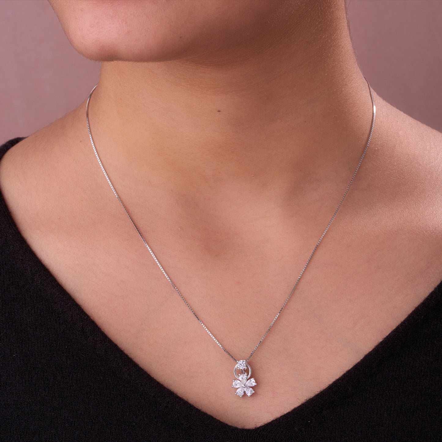 elegant floral cz pendant with matching earrings set (pendant & earrings only – chain not included)