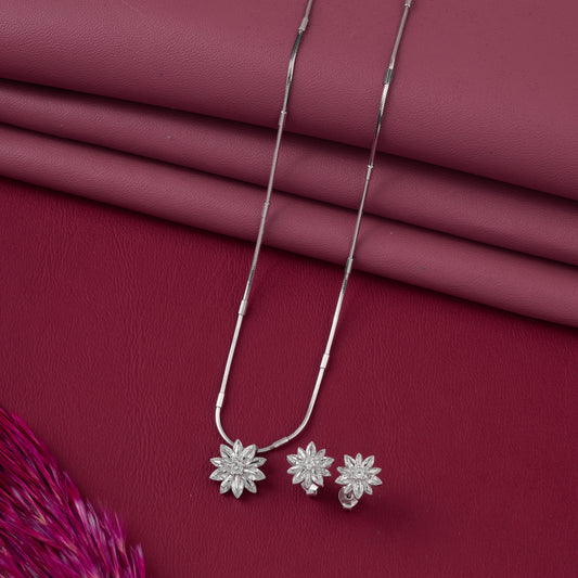 Stylish Sunflower CZ Pendant with Matching Earrings Set (Pendant & Earrings Only – Chain Not Included)