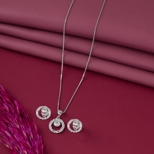 Elegant Circular CZ Halo Pendant with Matching Earrings Set (Pendant & Earrings Only – Chain Not Included)