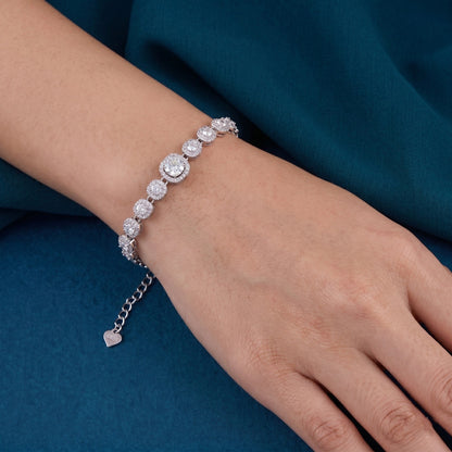 Elegant Halo Gra-Certified Moissanite Diamond Bracelet in Pure 92.5 Sterling Silver – Adjustable Fit