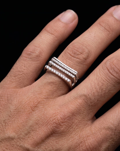 Architectural Multi-Row Sterling Silver Statement Ring