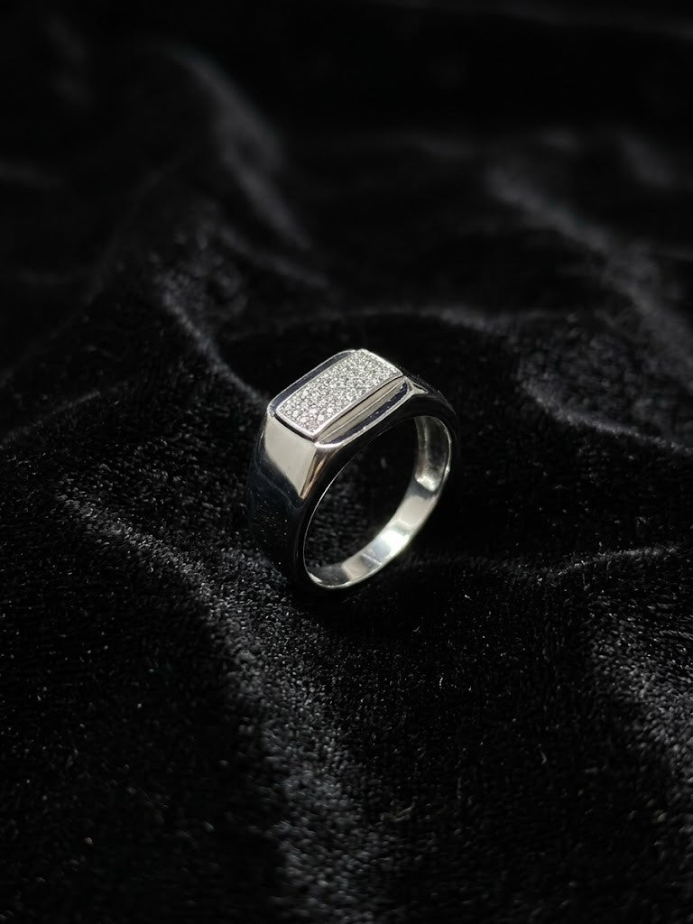 sleek enamel-framed pavé sterling silver signet ring