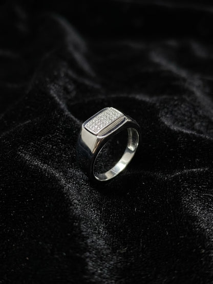 Sleek Enamel-Framed Pavé Sterling Silver Signet Ring