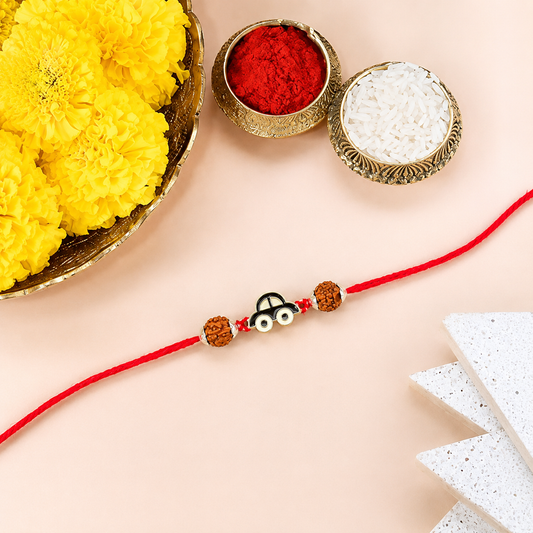 Rudraksha Silver Car Charm Rakhi