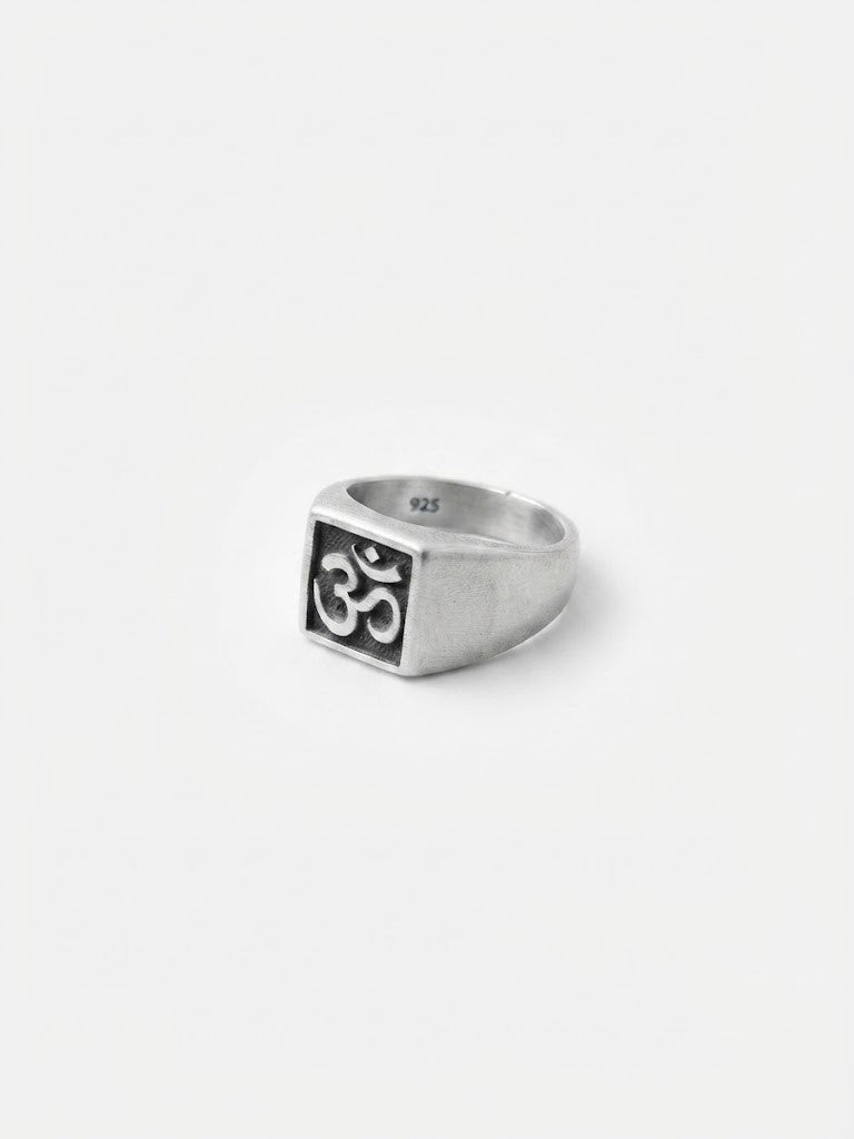 sacred om emblem sterling silver signet ring