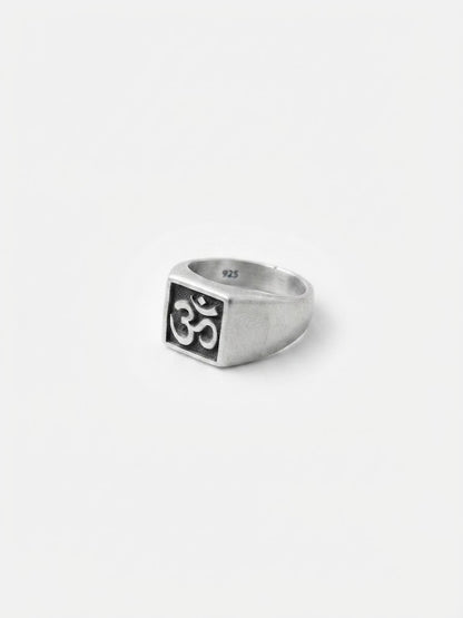 Sacred Om Emblem Sterling Silver Signet Ring