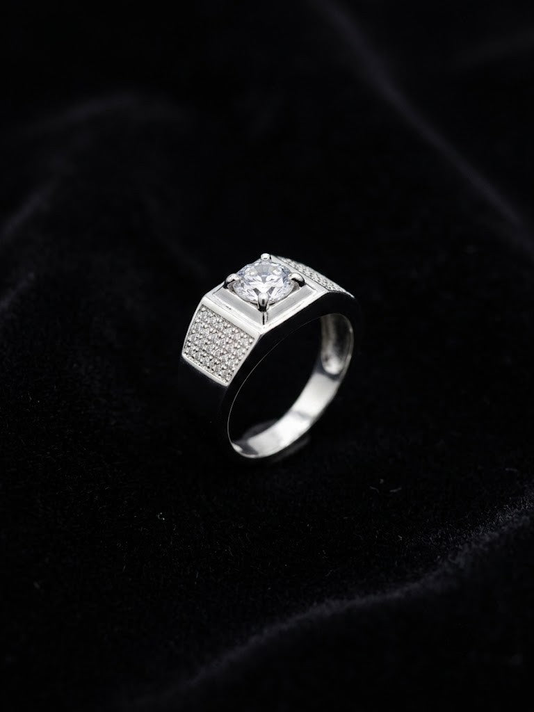 gra-certified moissanite solitaire pavé-accented signet ring