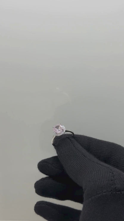 Elegant Round Halo Solitaire Ring in Pure 92.5 Sterling Silver – Adjustable Size